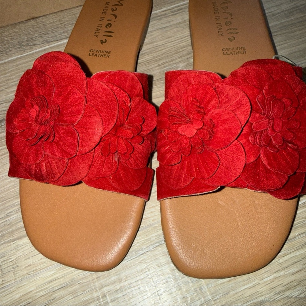 Mariella Red Floral Genuine Leather Sandals size 8